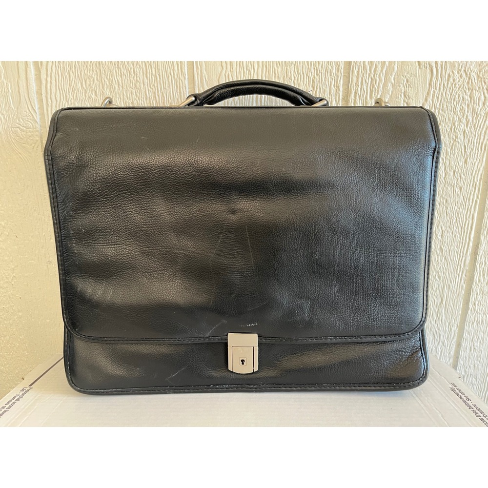 Mcklein Black Leather Briefcase Business Laptop Bag with Silver‎ Lock and Zipper